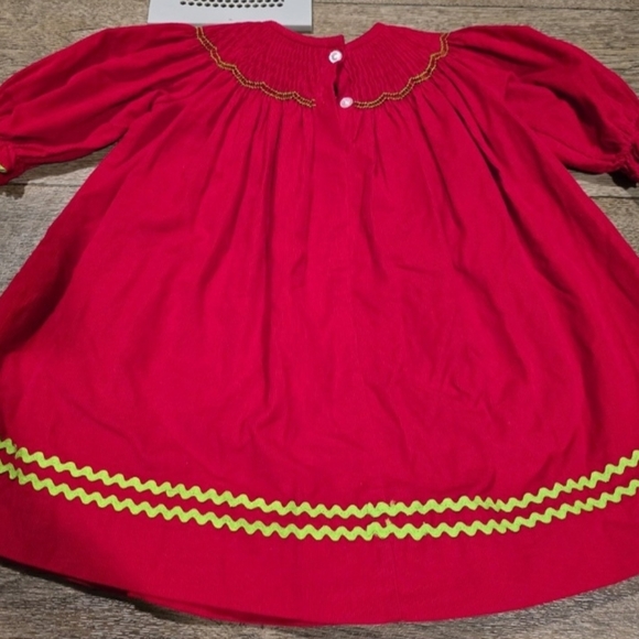 Red Dress with Green Tree Embroidery - Picture 4 of 4